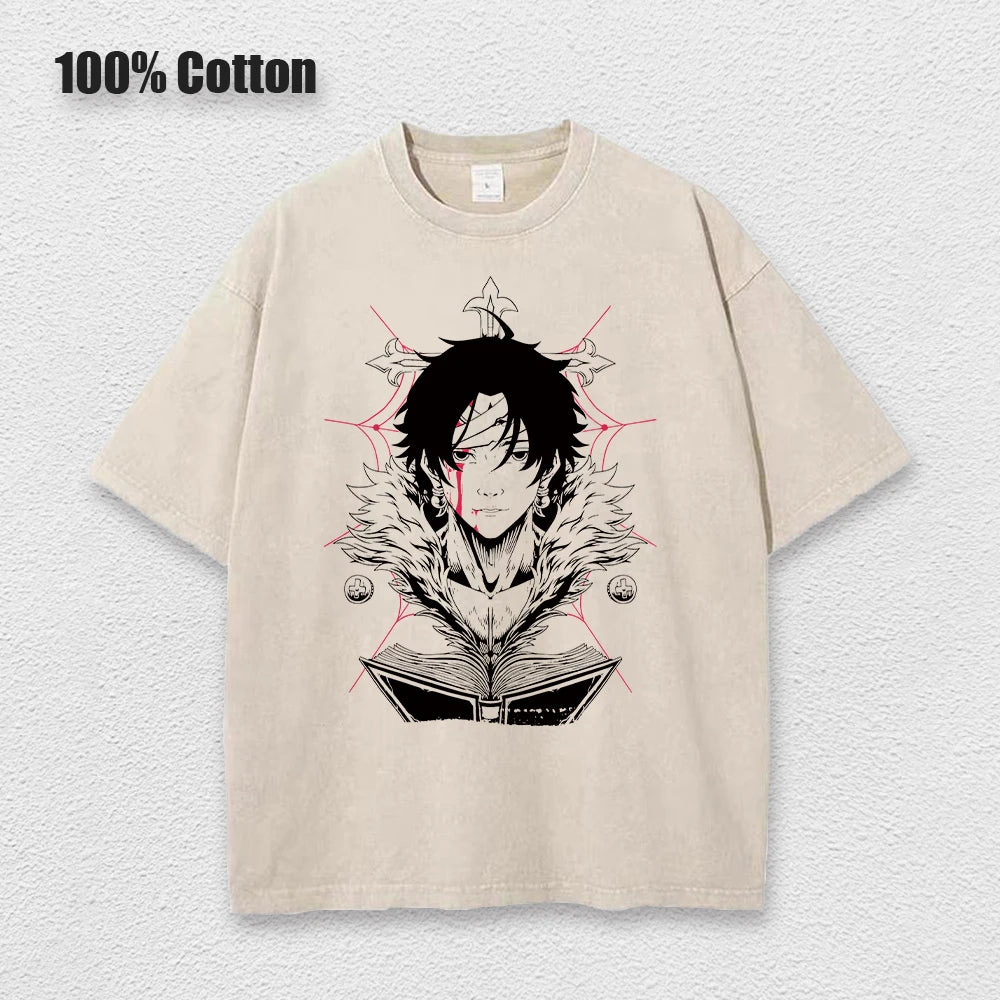Japanese Anime Hunter X Hunter Print T-shirt Men Washed TShirt Hip Hop Streetwear TShirt Summer Harajuku Acid Cotton Tee Unisex - Live Store 4U