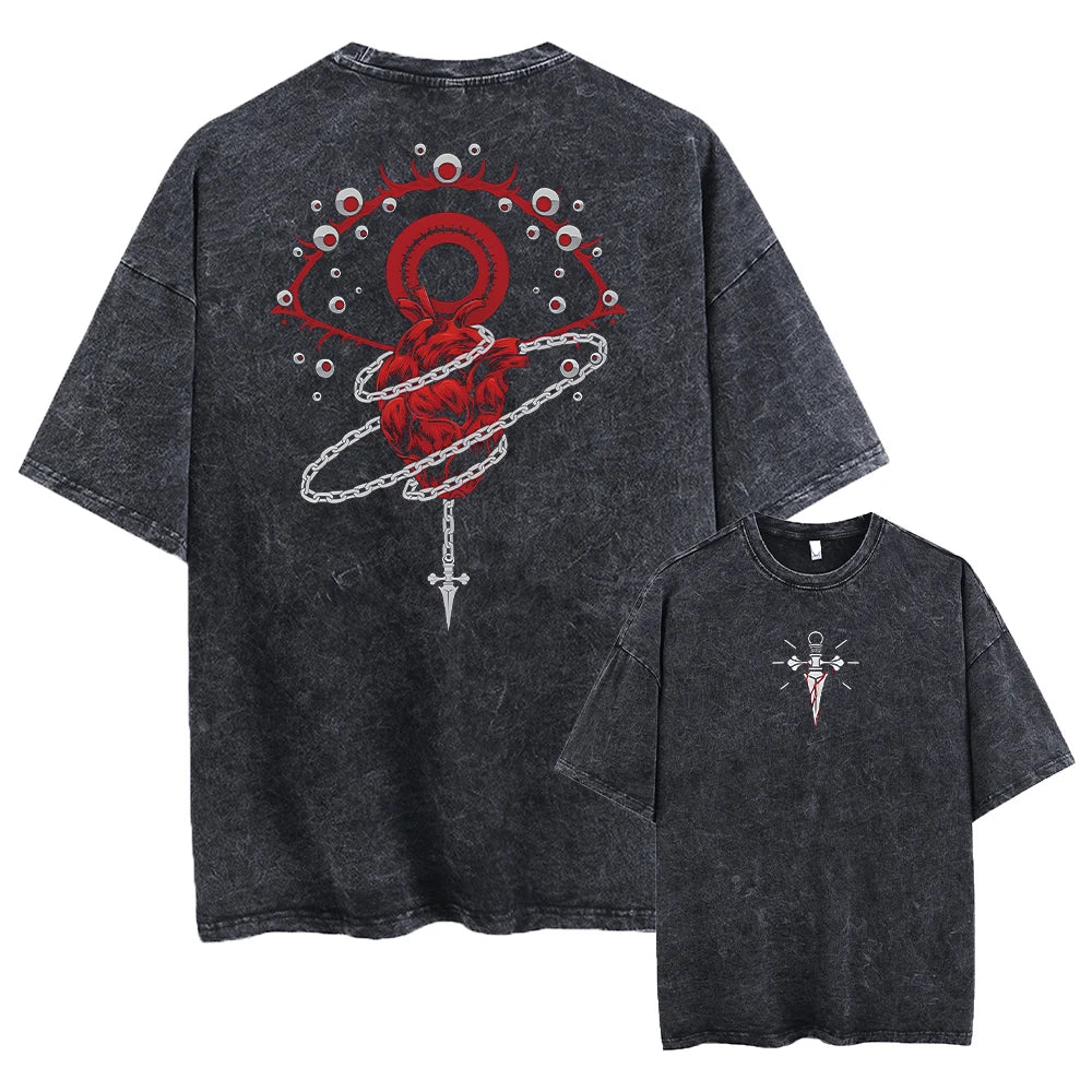 Japanese Anime Hunter X Hunter Print T-shirt Men Washed TShirt Hip Hop Streetwear TShirt Summer Harajuku Acid Cotton Tee Unisex - Live Store 4U