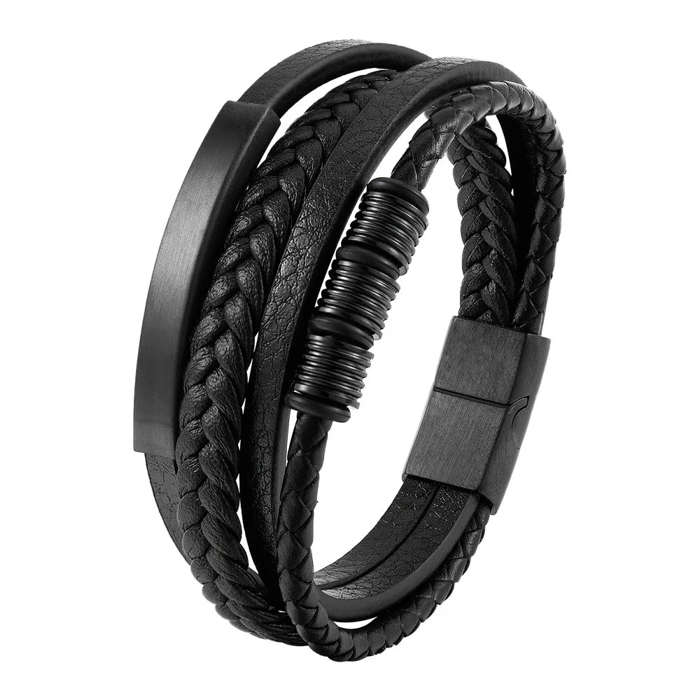 Charm Braid Rope Bracelet For Men Stainless Steel Magnetic Buckle Genuine Leather Bracelets & Bangles Male Female Jewelry - Live Store 4U