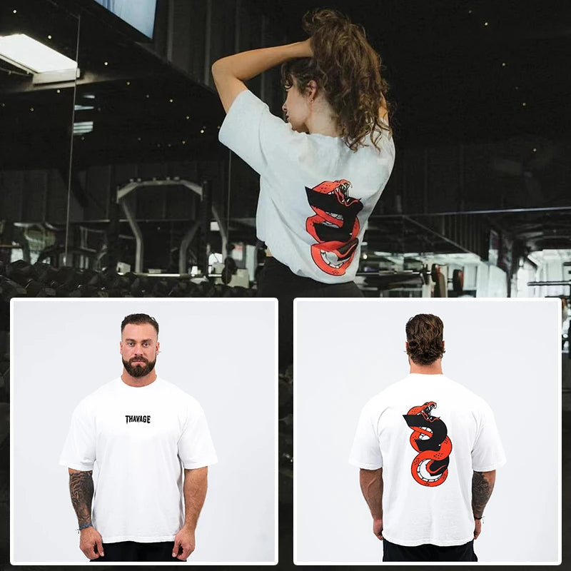 New Gym Fitness T-shirt Loose Oversized Cotton Men Short Sleeves Bodybuilding Sports Tees Summer Training Workout Jogging Tops - Live Store 4U