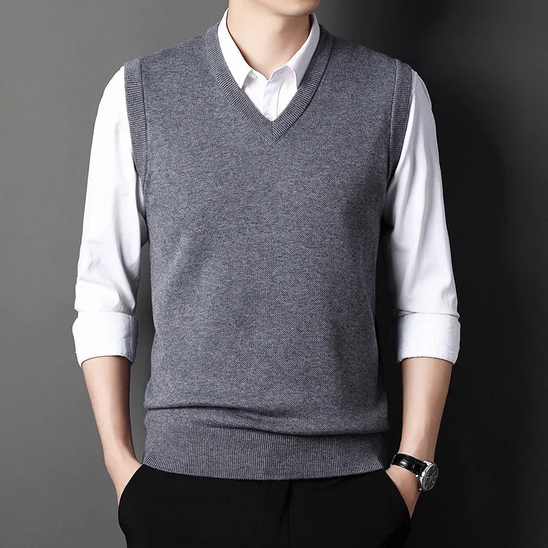 Men's Solid Color Sweater Vest Casual Fashion Warm Top for All Seasons Comfortable Breathable Layering Essential - Live Store 4U