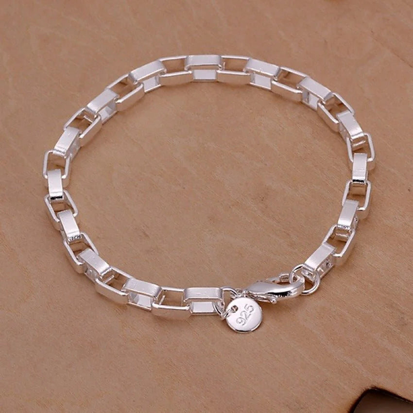 Noble 925 Sterling Silver Square Solid Chain Bracelet For Women Men Charm Party Gift Wedding Fashion Jewelry - Live Store 4U