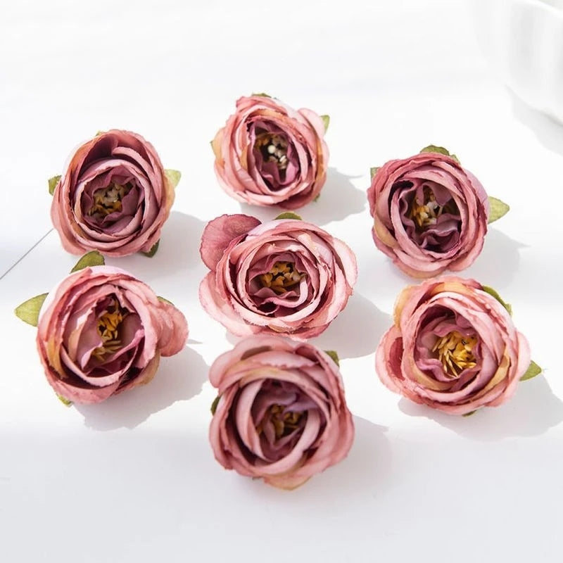 50/100Pcs Silk Tea Bud Roses Home Wedding Christmas Decoration Bridal Accessory Outdoor Garland Diy Scrapbook Artificial Flowers