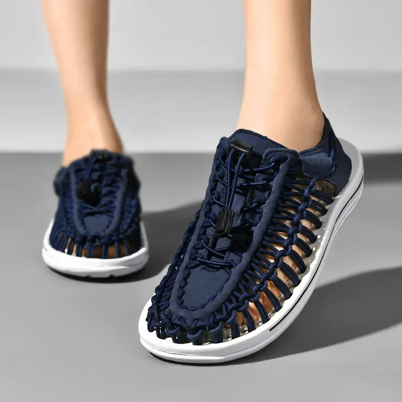 Summer Men Sandals Fashion Handmade Weaving Design Beach Sandals Breathable Casual Flat Sandals Outdoor Couples Sandals Size 48
