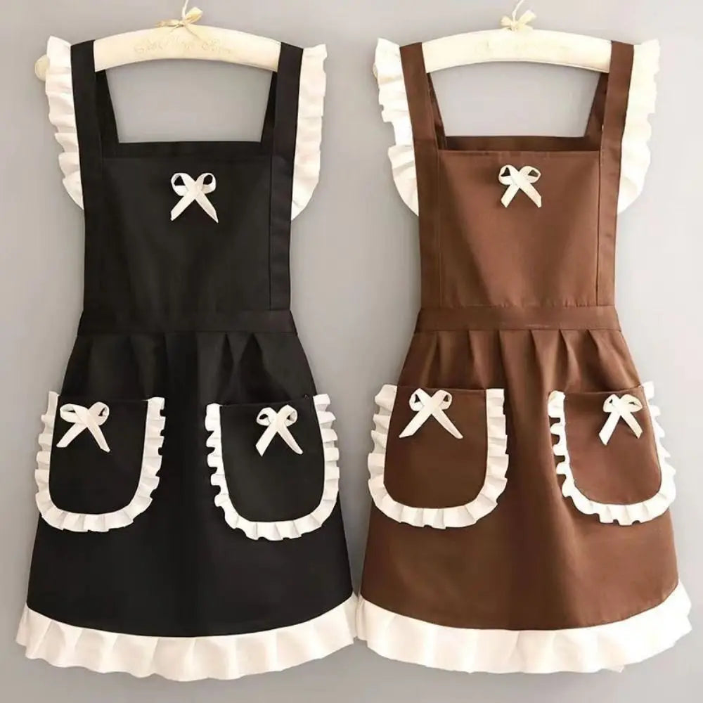 1Pcs New With Waistband Japanese Apron Baking Florist Cross Back Kitchen Cooking Aprons Women Housework Maid Dress Apron