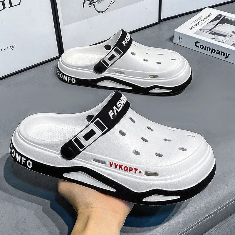Fashion Men Summer Hole Garden Shoes Breathable Outdoor Sandals, Perforated Shoes, Thick Soled Beach Sandals Driving Shoes