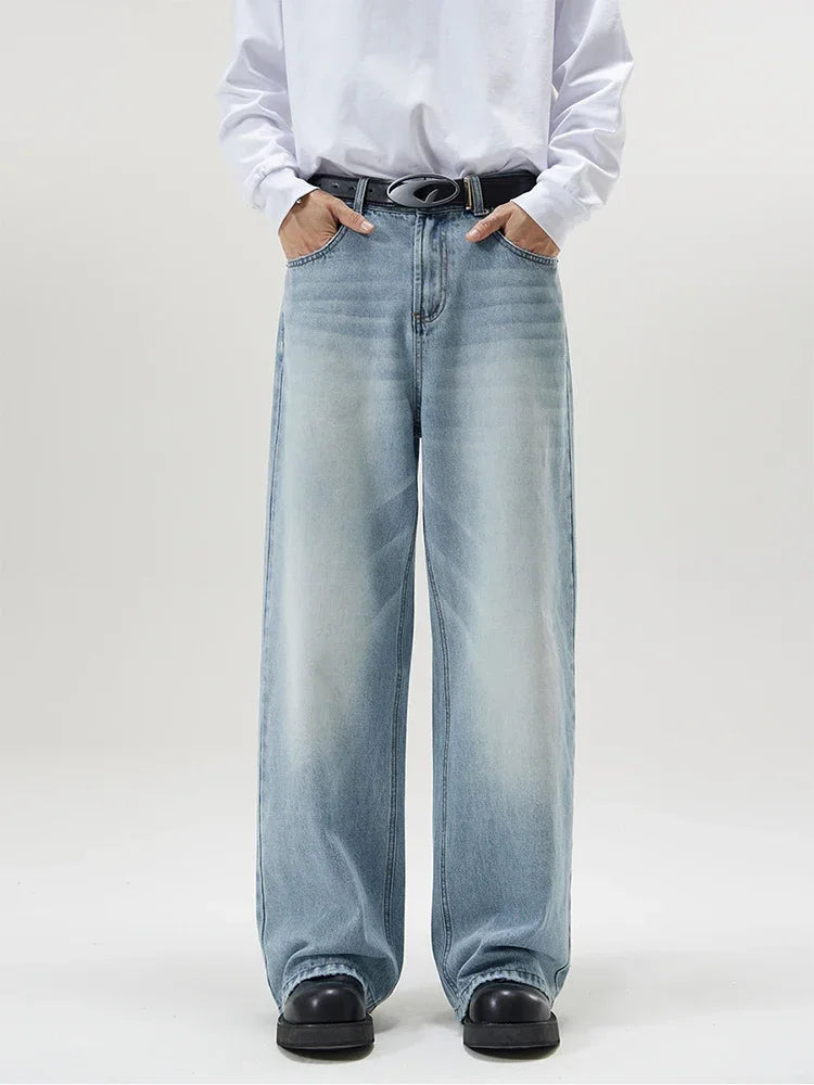 4 Colors Autumn Vintage Distressed Men's Baggy Straight Jeans Fashion Korean High Street Denim Pants Streetwear Male Trousers - Live Store 4U