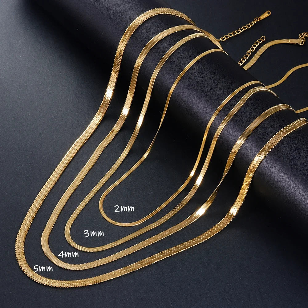 925 sterling silver Gold Snake Chain Necklace for Women Men Herringbone Choker Neck Chains 2024 Trend Jewelry Gift Hot - Live Store 4U