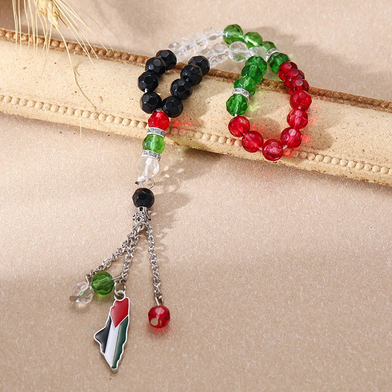 Palestinian Flag Beads Bracelet Palestine Arabic FlagTesbih Prayer Beads Rosary Tasbih Muslim Car-Home-Office Hanging Gifts