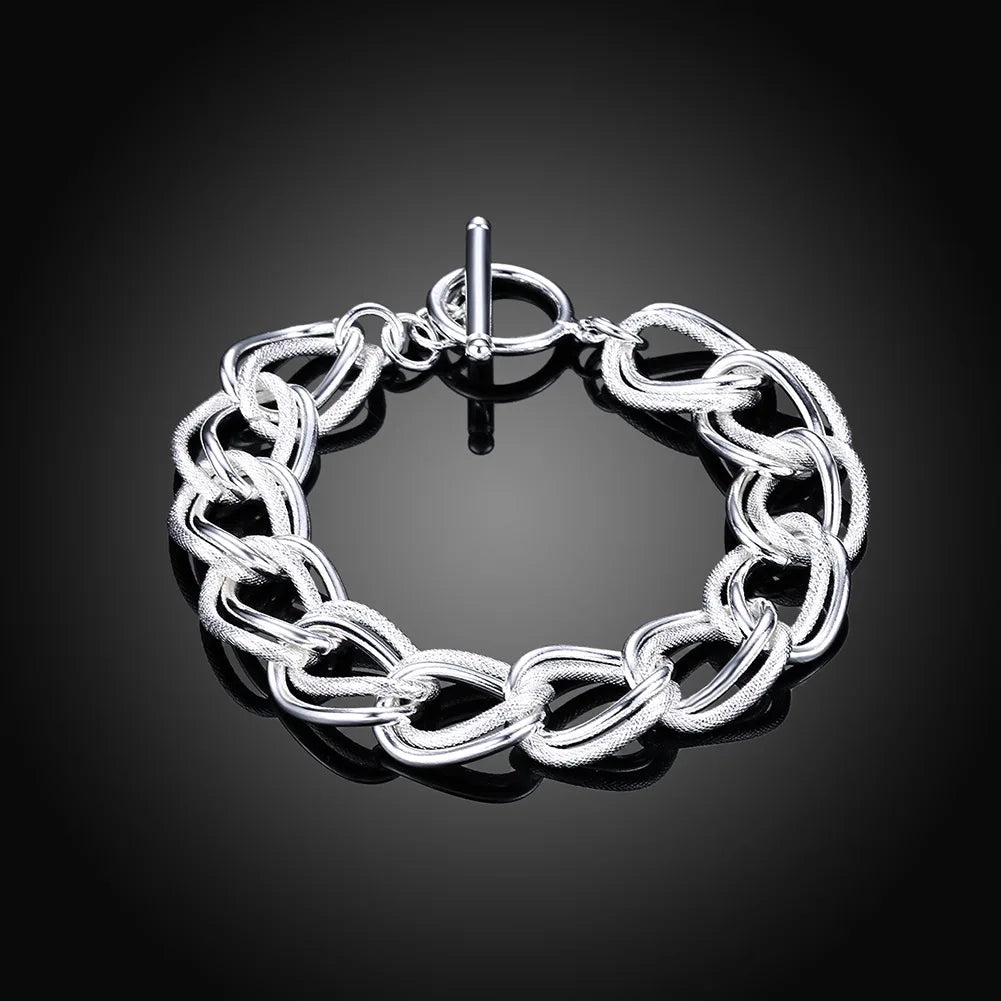 Noble 925 Sterling Silver Square Solid Chain Bracelet For Women Men Charm Party Gift Wedding Fashion Jewelry - Live Store 4U