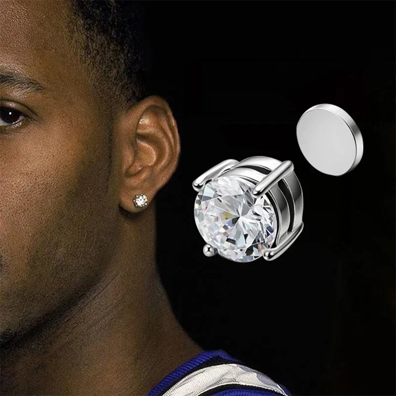 1/3Pairs 6MM Crystal Magnetic No-Pierce Stainless Steel Stud Earrings for Men Punk Zircon Magnet Earrings Non Piercing Jewelry - Live Store 4U