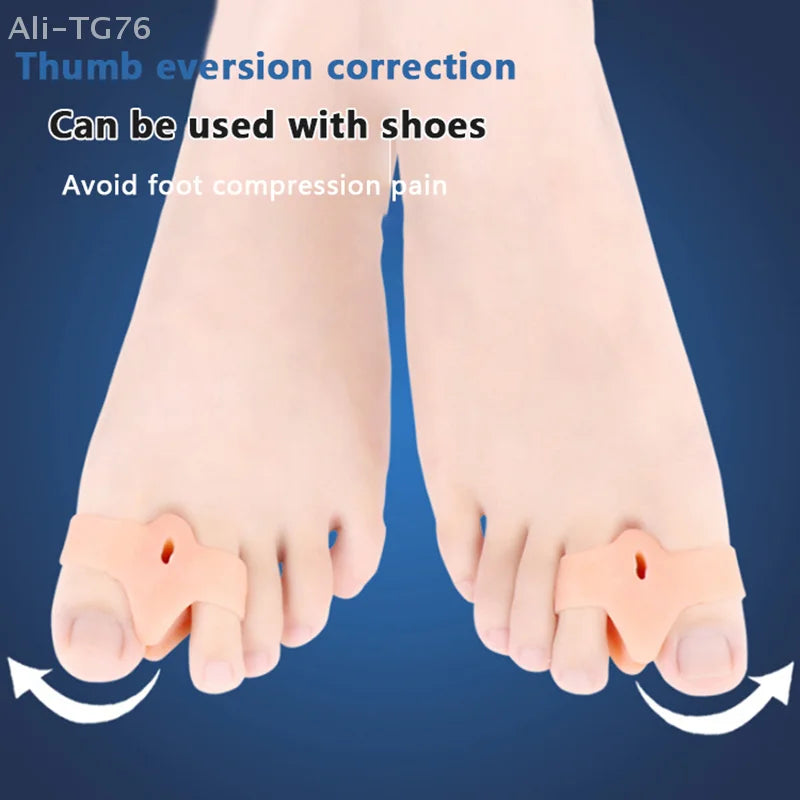 2PCS Silicone Gel Thumb Corrector Double Ring Bunion Toe Hallux Valgus Protector Finger Separator Adjuster for Foot Care