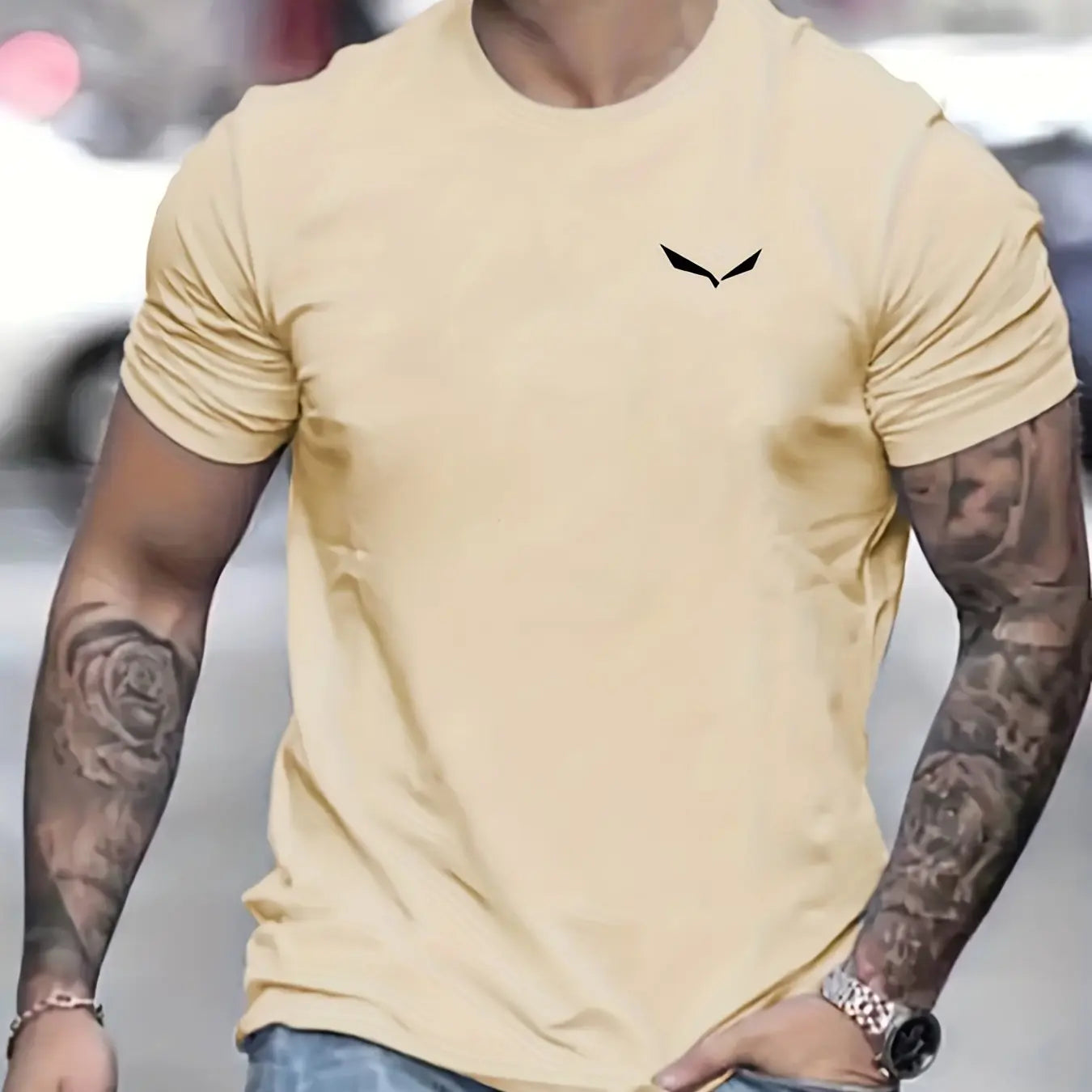 Men's Summer Loose Size 100% Cotton Bird Print Slim Fit Casual Round Neck Short Sleeve T-shirt Top - Live Store 4U