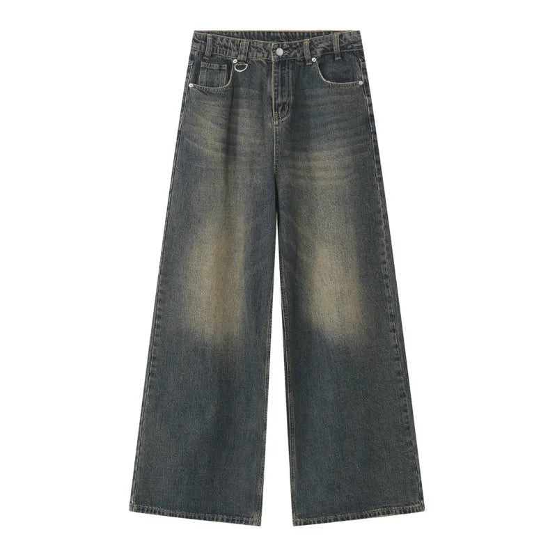 IEFB 2024 Autumn Men Denim Pants Straight Droop Vintage Loose Bottom Straight Wide Leg Casual Male Trousers Korean Style 9C1519 - Live Store 4U