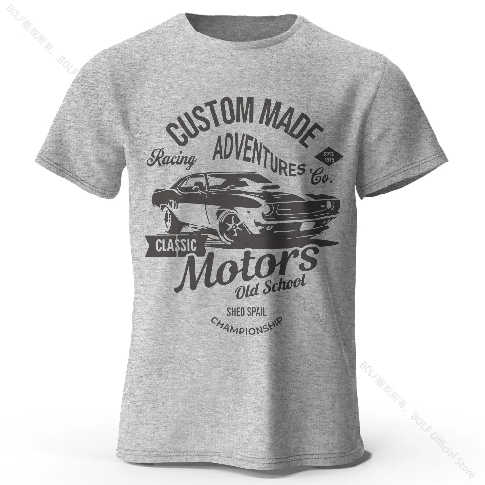 Men's Motors Printed T-Shirt 100% Cotton Oversized Vintage Old School Graphic Tees for Men Women Summer Tops - Live Store 4U