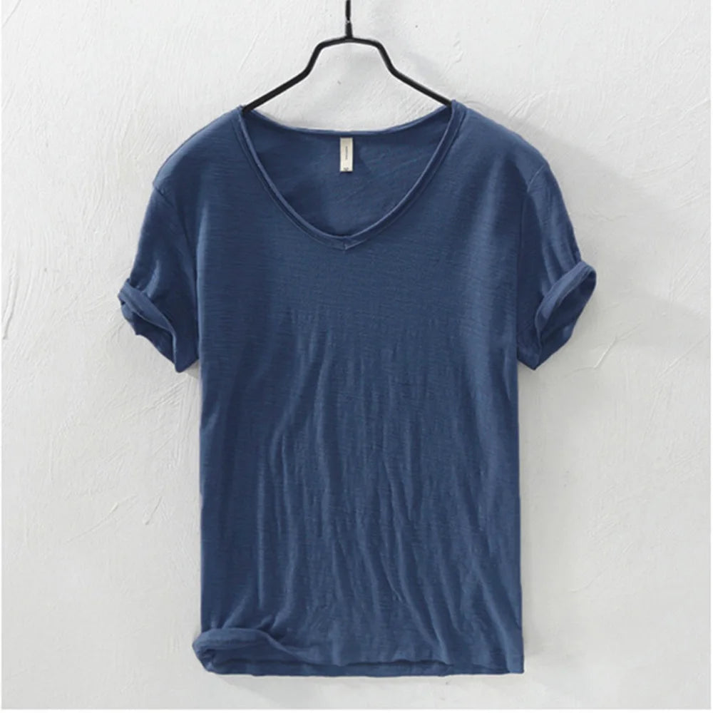 New Mens T Shirt Pure Color V Collar Short Sleeved Tops Tees Men T-Shirt 10colors slim Man T-Shirts Fitness For Male Clothes - Live Store 4U
