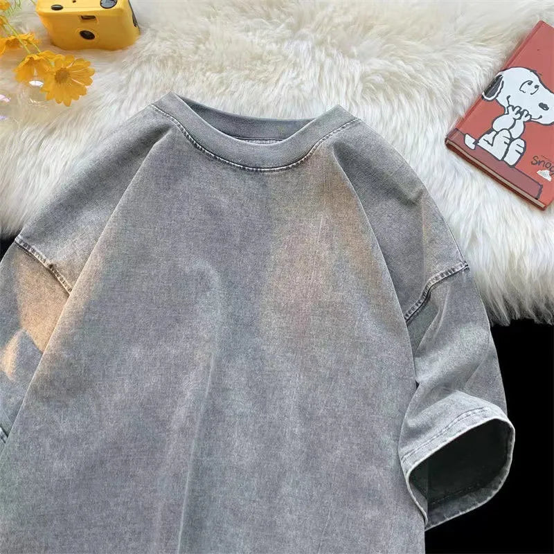 Quality Oversized Acid Washed Y2K T Shirt men Vintage T-shirts Streetwear Mineral Wash Tee Shirts boy Loose Luxury Brand Tops - Live Store 4U