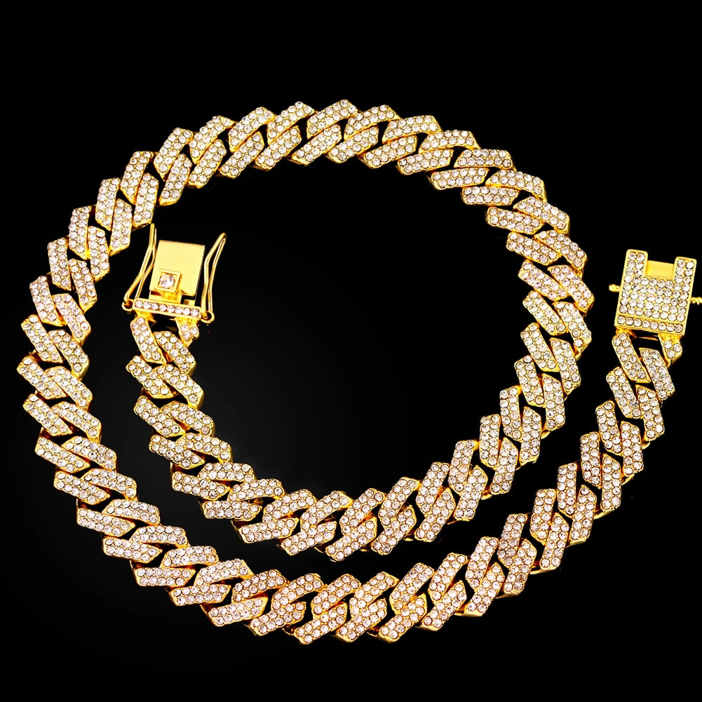 16/18/20/22/24inch Prong Cuban Link Chain for Women Men Iced Out 2 Row Rhinestone Miami Rhombus Hip Hop Cuban Necklaces Jewelry - Live Store 4U