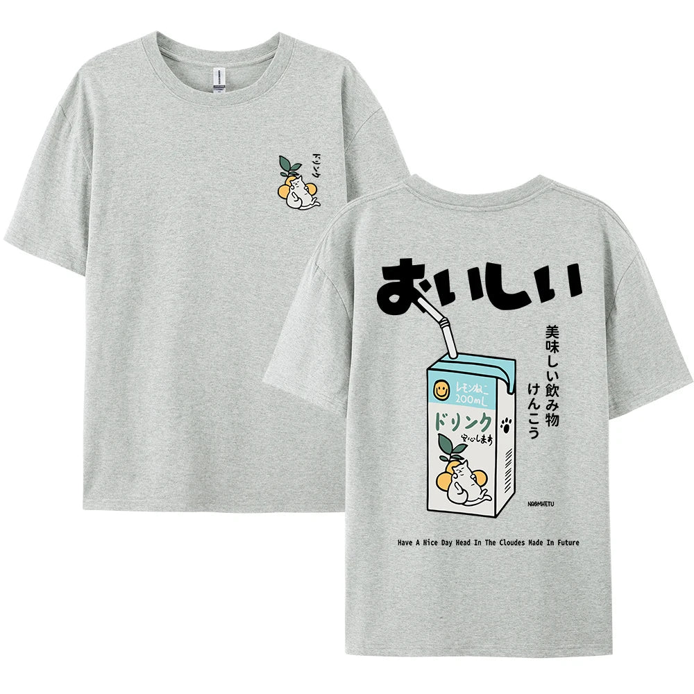 Cute Japanese Cat Print Oversized T-shirt men Women Short Sleeve Loose Casual Tee Shirt Streetwear Tops Cotton Harajuku Clothing - Live Store 4U