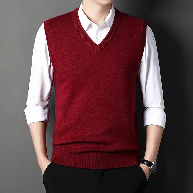 Men's Solid Color Sweater Vest Casual Fashion Warm Top for All Seasons Comfortable Breathable Layering Essential - Live Store 4U