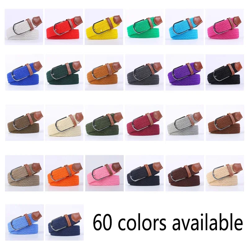 107/120/130cm UNISEX Casual Knitted Pin Buckle Women Belt Woven Canvas Elastic Expandable Braided Stretch Jeans Belts for Men - Live Store 4U