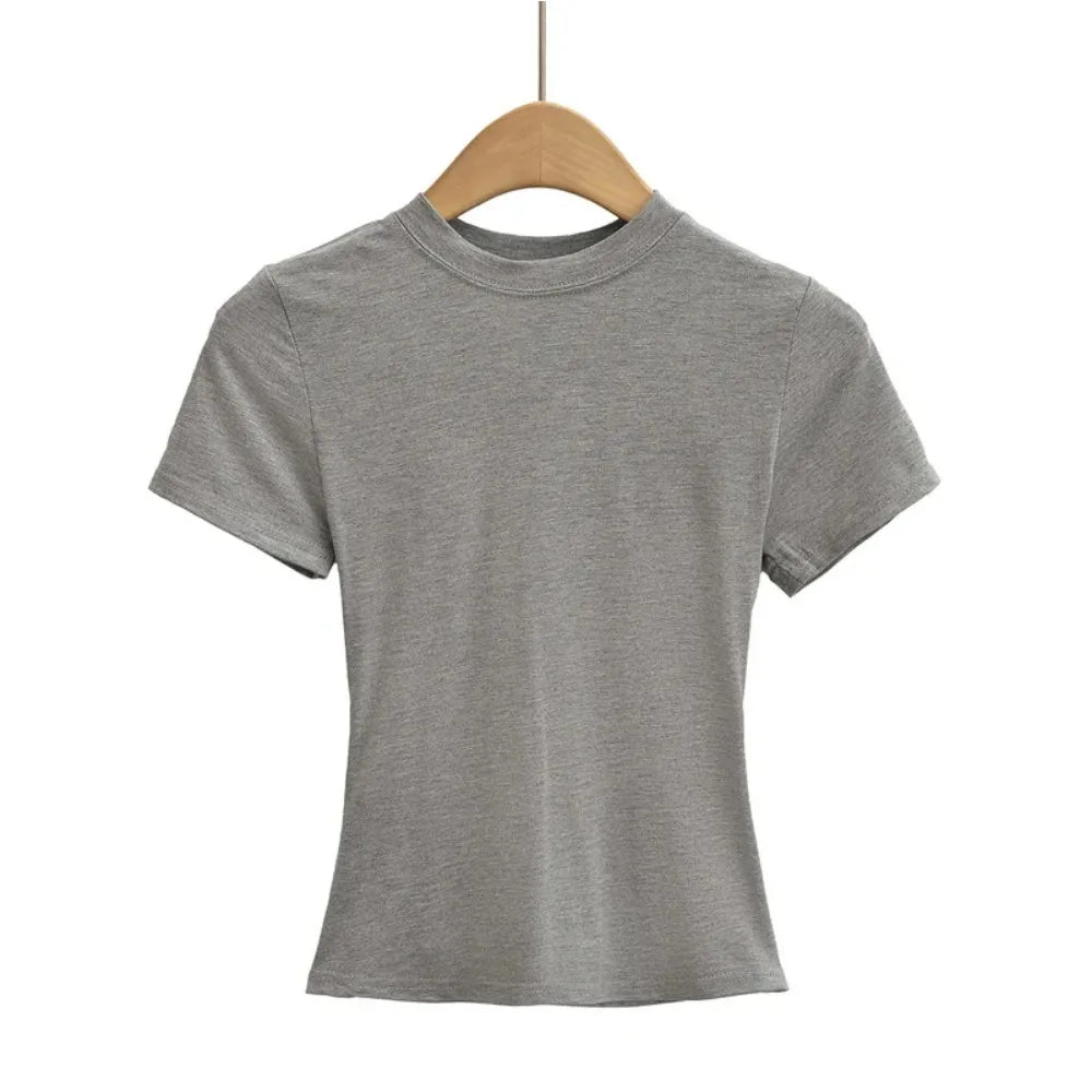 2025 New High Quality Casual T shirt Sexy Slim Short Sleeves Fashion Trend Solid Women Clothing y2k Tops - Live Store 4U