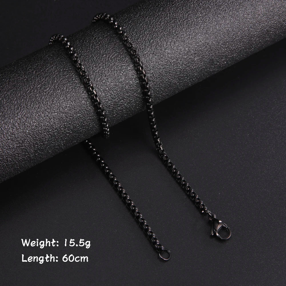 Skyrim Fashion 60cm Long Box Chain Necklace Men Stainless Steel Black Gold Color Link Chains Basic Punk Jewelry Wholesale - Live Store 4U