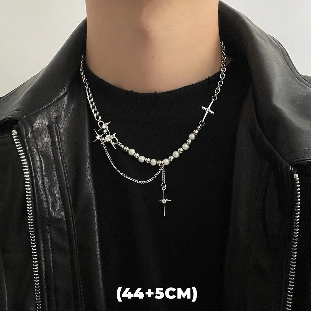 Hip Hop Zircon Star Double Layer Necklace For Men Women Trend Charm Titanium Steel Pendant Chain Unisex Jewelry Wholesale - Live Store 4U