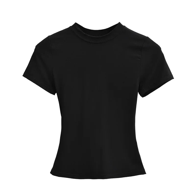 2025 New High Quality Casual T shirt Sexy Slim Short Sleeves Fashion Trend Solid Women Clothing y2k Tops - Live Store 4U