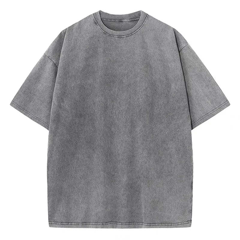 American Style Retro Heavyweight Solid Color Short Sleeved T-shirt Men Women Summer Street Trendy Washed Old Oversized Clothes - Live Store 4U