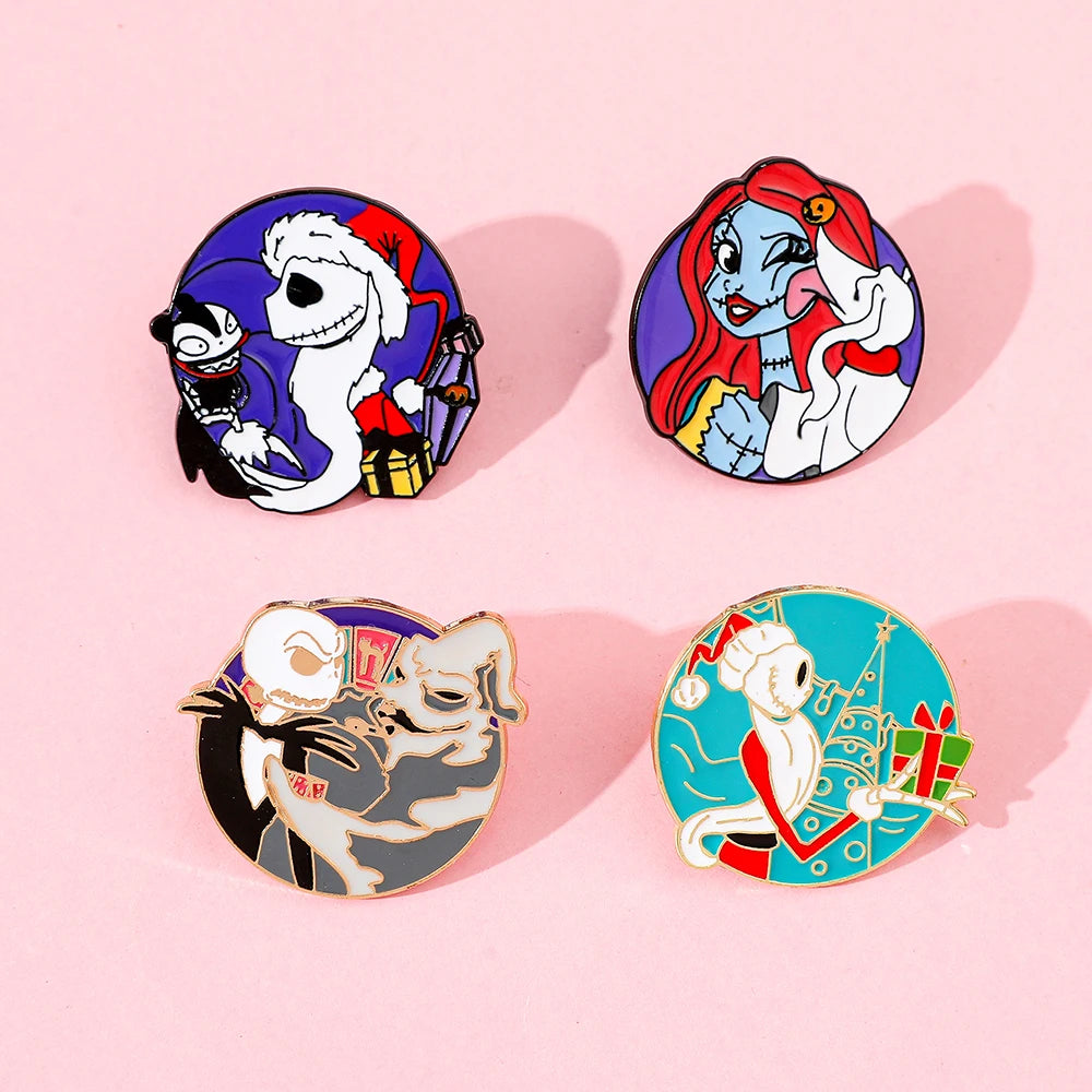 4 Pcs Anime Funny Brooch Santa Jack Skellington Christmas Enamel Pin Backpack Clothing Jewelry Metal Badge Accessories Gift