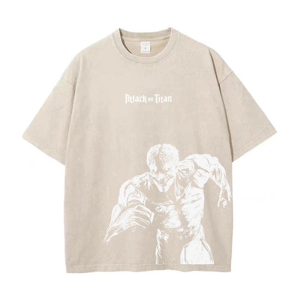 Men Washed Anime Attack On Titan T-Shirt Hip Hop Streetwear Graphic Print Oversize Tshirt Short Sleeve Cotton Loose Vintage Tops - Live Store 4U