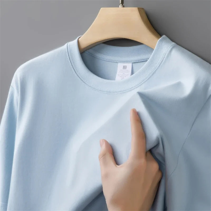 230g Men's Oversized Thick Round Neck T-shirt Summer Short Sleeved T-shirt Pure Cotton Solid Color Top Casual Versatile T-shirt - Live Store 4U
