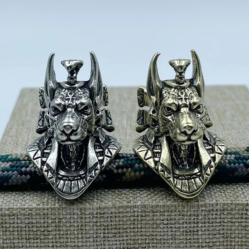 Ancient Egypt Death God Jackal Head Brass EDC Knife Beads DIY Woven Lanyard Pendants Jewelry Outdoor Accessories