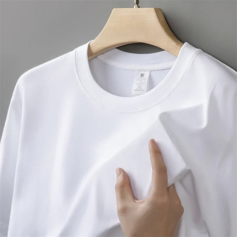 230g Men's Oversized Thick Round Neck T-shirt Summer Short Sleeved T-shirt Pure Cotton Solid Color Top Casual Versatile T-shirt - Live Store 4U