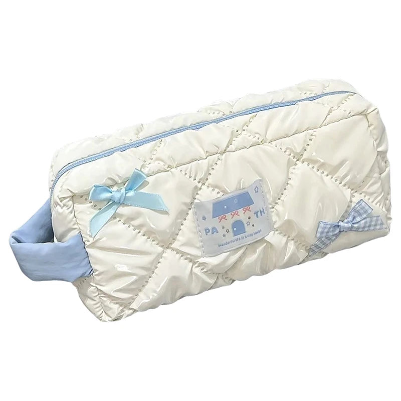 Blue White Bow Pencil Pouch Large Capacity Stationery Bag Travel Organiser Women Cosmetic Bag Cute Design Girls Pencil Case