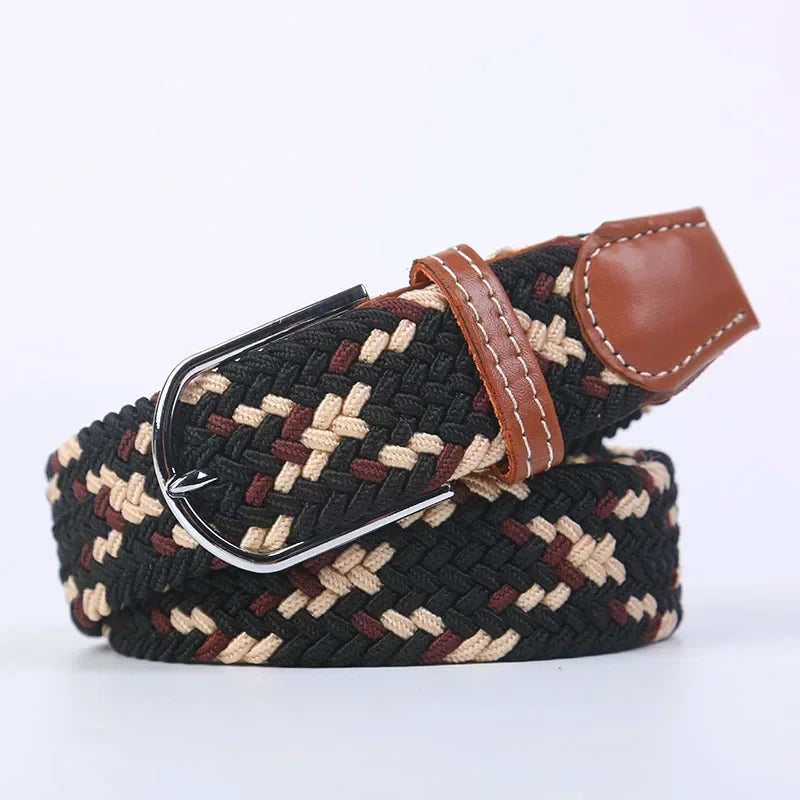 107/120/130cm UNISEX Casual Knitted Pin Buckle Women Belt Woven Canvas Elastic Expandable Braided Stretch Jeans Belts for Men - Live Store 4U