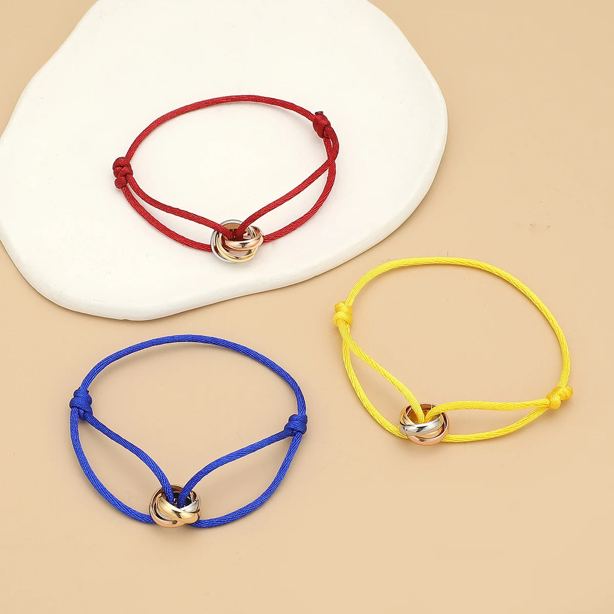Simple Fashion Unisex Bracelet 3 Metal Round Circle Accessory Adjustable Men's Rope Bracelet for Women Jewelry Gifts - Live Store 4U