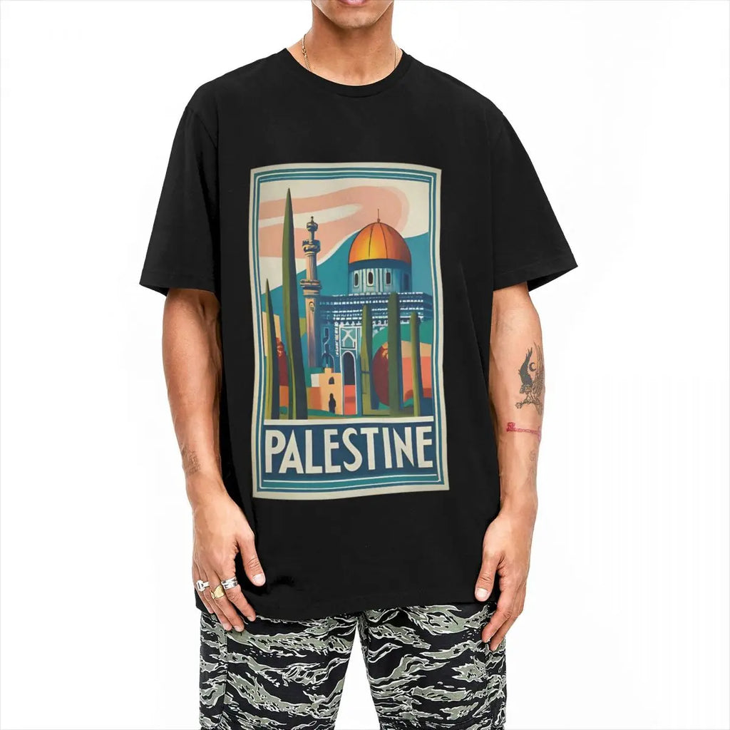 Couple T-Shirt Vintage Palestine Jerusalem Peace T Shirts Leisure Summer Tees Aesthetic Print Cotton Tops Gift Idea