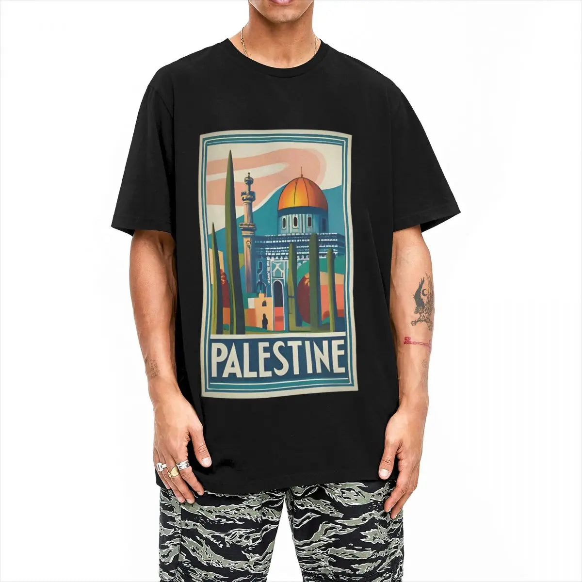 Couple T-Shirt Vintage Palestine Jerusalem Peace T Shirts Leisure Summer Tees Aesthetic Print Cotton Tops Gift Idea
