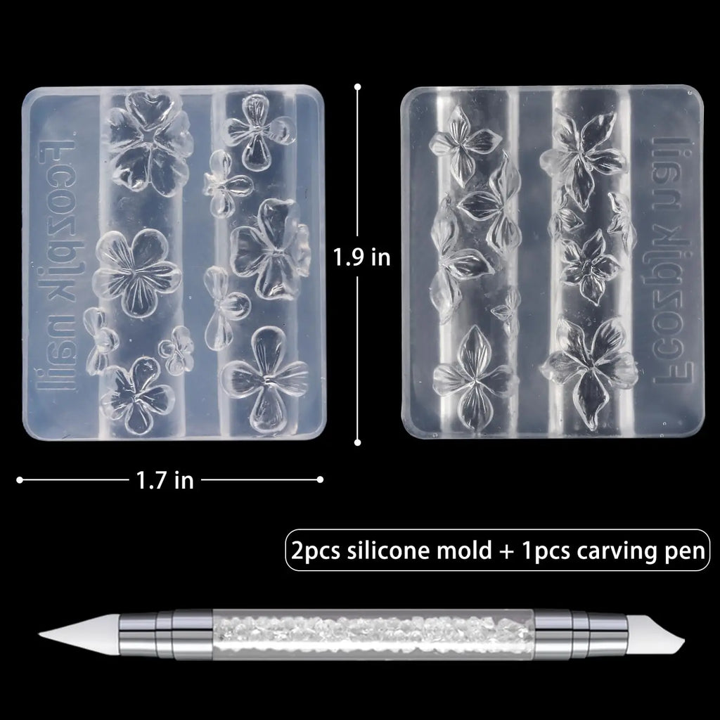 3D Silicone Flower Nail Carving Mold Acrylic Lily Hibiscus Floral Stamping Plate Nails Stencils Five-Petal Blossom Nail Template