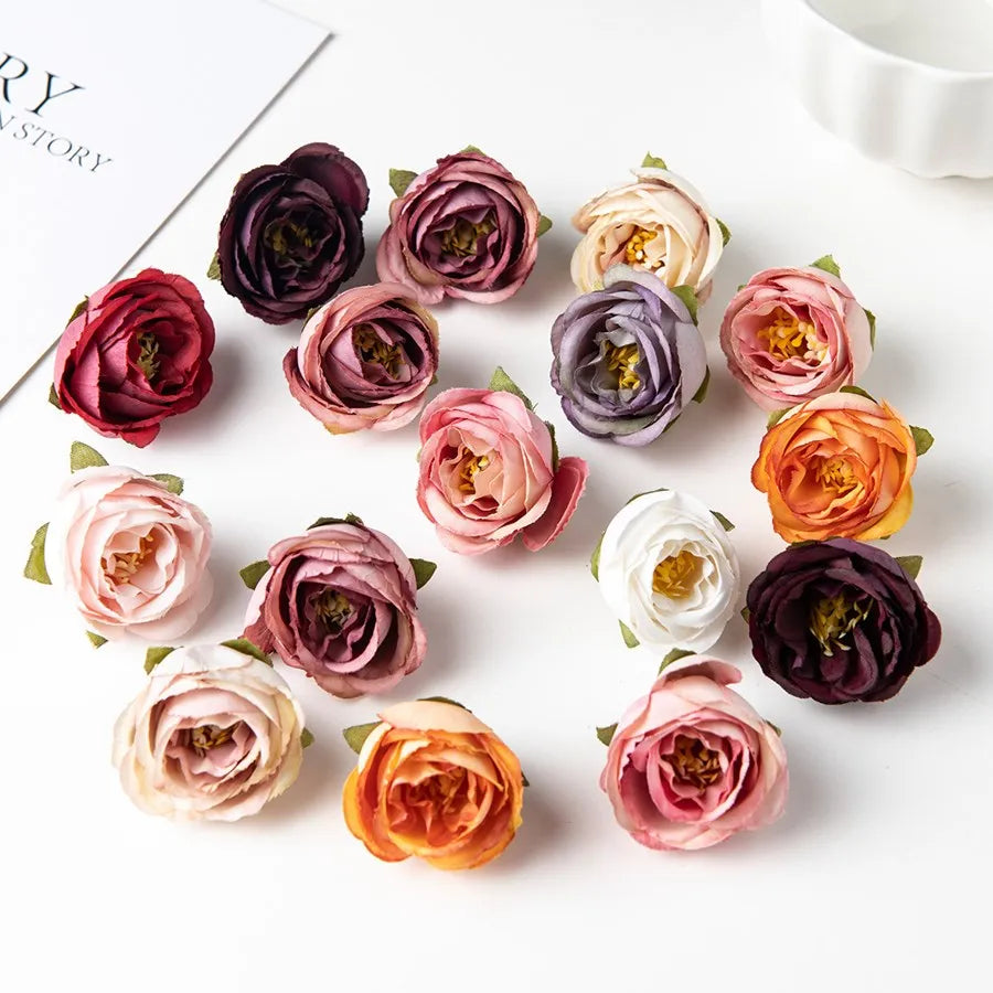 50/100Pcs Silk Tea Bud Roses Home Wedding Christmas Decoration Bridal Accessory Outdoor Garland Diy Scrapbook Artificial Flowers