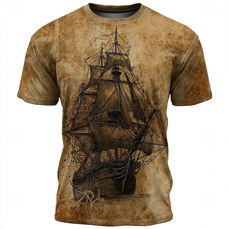 Vintage Men's T-Shirt 3d Printing Knights Templar Short-Sleeved T-Shirt Religious Street Wear Casual Sailing Men's Summer Tees