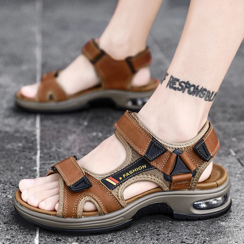 Brand Summer Men's Sandals Genuine Leather Men Slippers Gladiator Men Beach Sandals Soft Comfortable Outdoors Wading Shoes 38-48