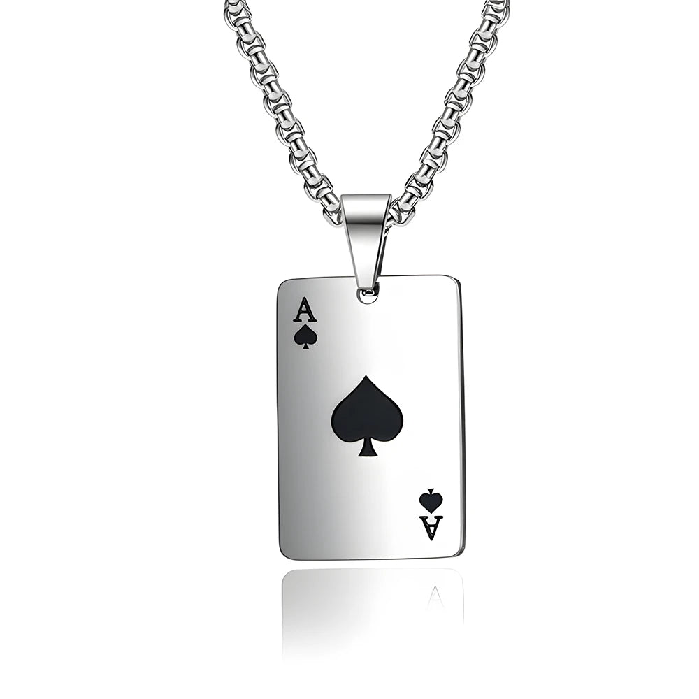Hip Hop Stainless Steel Poker Card Ace of Spades Necklace For Men Pendant Chain Playing Cards Jewelry Ace of Hearts Necklaces - Live Store 4U