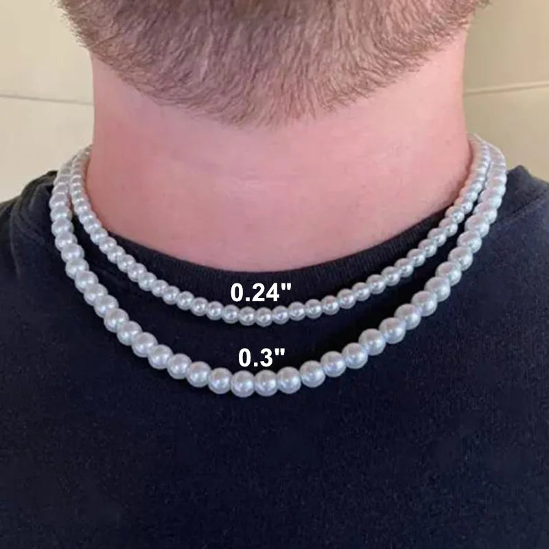 Cool Artificial White Pearl Necklace 1 Pcs Choker Beaded Chain for Men and Women Fashion Jewelry Gift - Live Store 4U