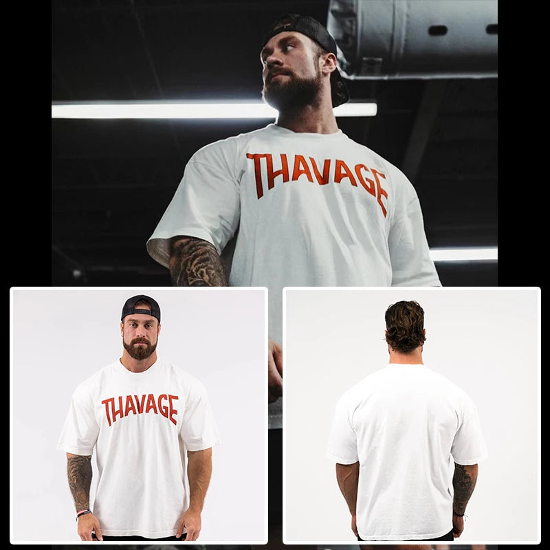 New Gym Fitness T-shirt Loose Oversized Cotton Men Short Sleeves Bodybuilding Sports Tees Summer Training Workout Jogging Tops - Live Store 4U