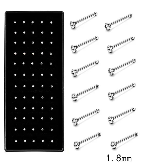 Fashion Crystal Stainless Steel Nose Stud Piercing for Women Hypoallergenic 1.8mm Nose Ring Straight/L/Screw Shaped Body Jewerly