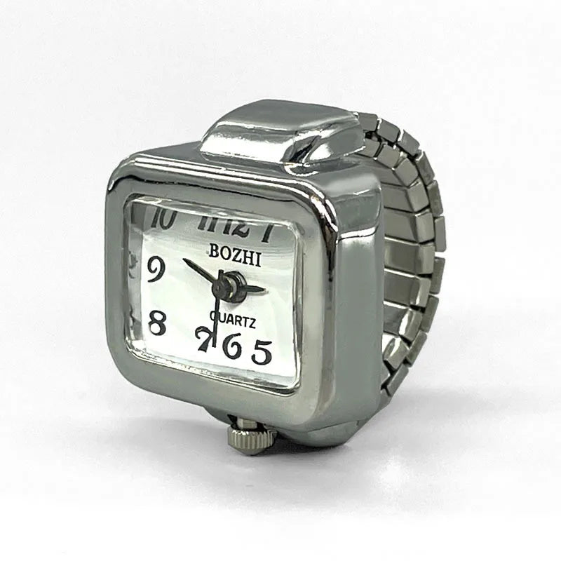 Vintage Punk Finger Watch Mini Elastic Strap Alloy Watches Couple Rings Jewelry Clock Retro Roman Quartz Watch Rings Women Men - Live Store 4U