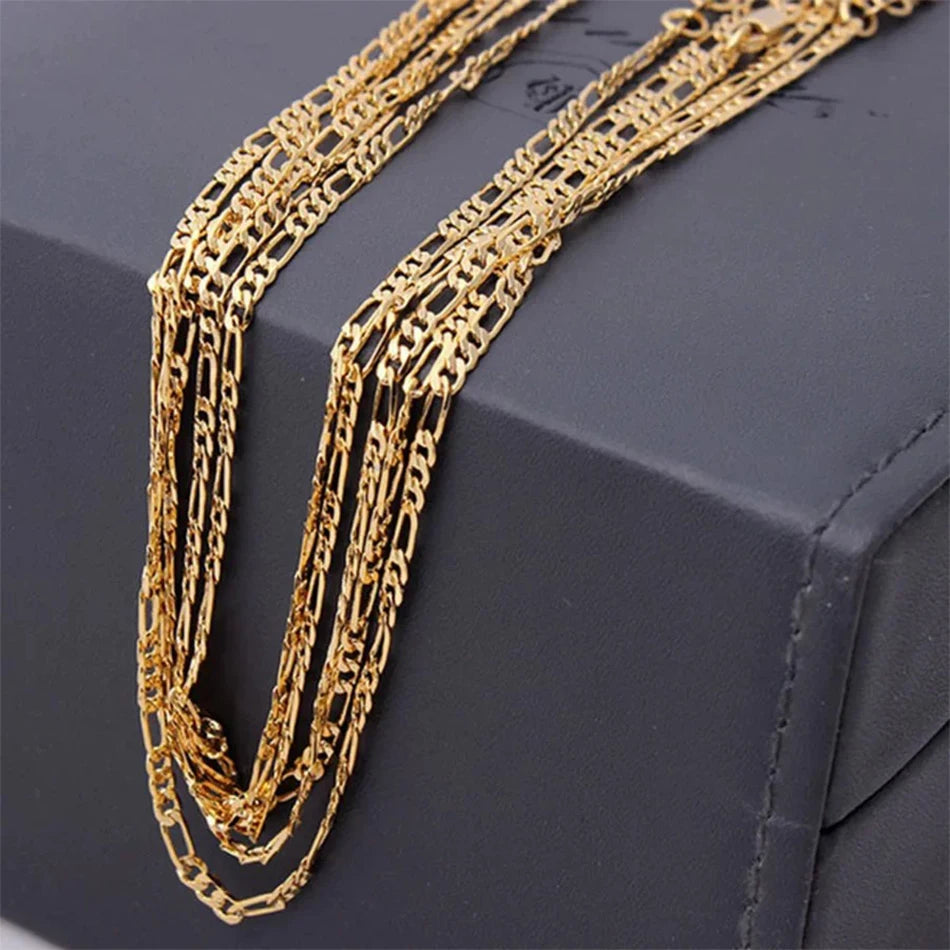 Exquisite Fashion 18K Gold Filled Necklace For Women Men Size 16-30 Inch Jewelry 4mm Figaro Chain Necklaces Wholesale - Live Store 4U